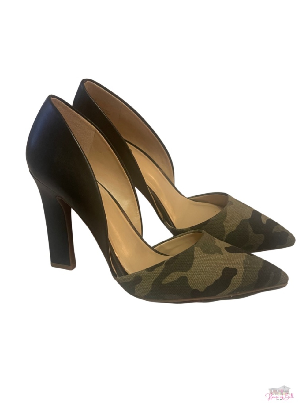 Mix No. 6 Camo Black High Heel Statement Pumps d'Orsay Pointed Toe Sz 8